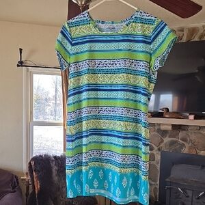 Lands' End Blue and Green Striped Maxi Dress